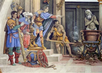 North wall of Strozzi Chapel, The Martyrdom of St. John the Evangelist (detail)